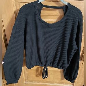 Hollister Black Ribbed Knit Cropped Sweater with Tie Hem